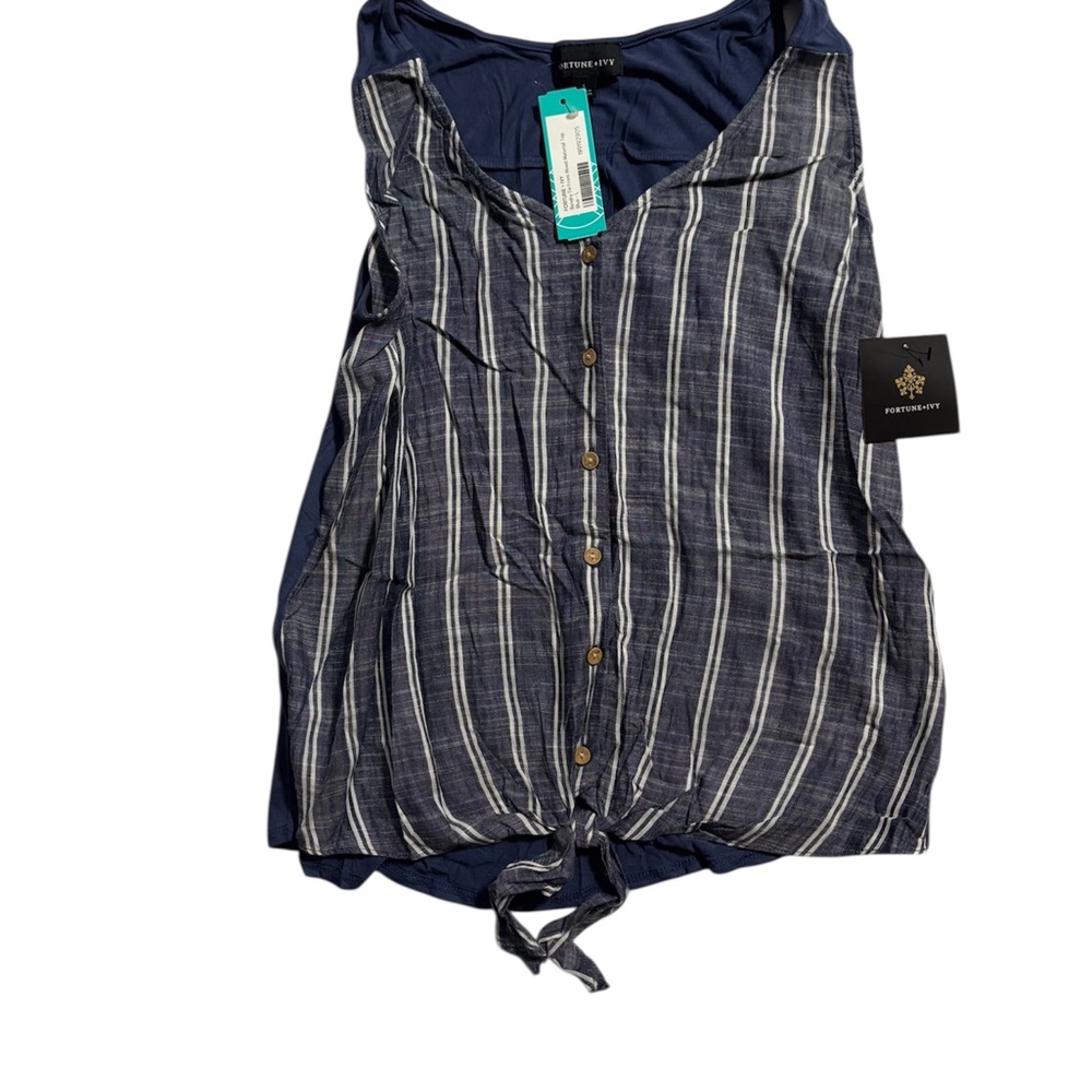 Fortune + Ivy Navy Striped Tie-Front Tank Top